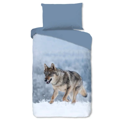 Afbeelding van Good Morning Dekbedovertrek &quot;wolf in de sneeuw&quot; Grijs (140x200 cm) Katoen