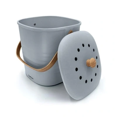Afbeelding van Compostemmer, 4 liter, voor dagelijks biologisch afval in de Keuken, geurdicht en afwasbaar, duurzame biologische vailnisemmer met deksel filter eenvoudig design, afvalemmer keuken (4 l, grijs)