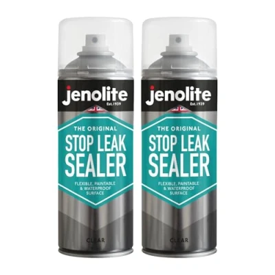 Afbeelding van JENOLITE Stop Leak Afdichtingsspray TRANSPARANT 2x400ml Lekdichtingsmiddel voor dakgoten en platte daken Waterdichte afdichting Dicht &amp; stopt lekkages Duurzaam waterbestendig afdichtmiddel