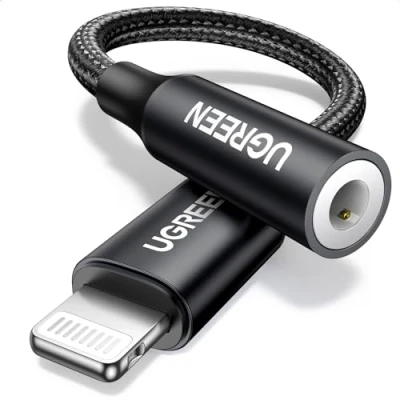Afbeelding van UGREEN Lightning naar 3.5 mm Jack Adapter MFi Certificering Compatibel met iPhone 14/13/ 12/11. (Zwart)