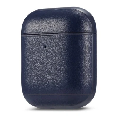 Afbeelding van AirPods 1/2 hoesje Genuine Leather Series hard case donker blauw