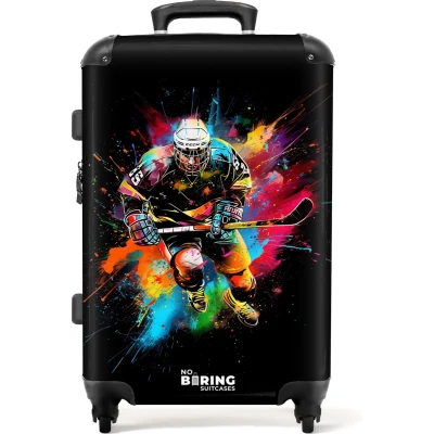 Afbeelding van NoBoringSuitcases.com® Koffer groot Rolkoffer lichtgewicht IJshockey met graffiti Reiskoffer 4 wielen Grote trolley XL 20 kg bagage