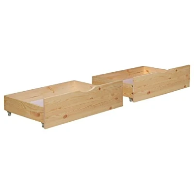 Afbeelding van Homestyle4u 2195, bedlade met wieltjes, hout, naturel, 2 delige set, bedlade, schuifladen, stuks