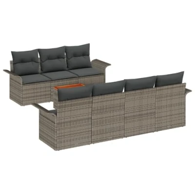 Afbeelding van vidaXL 8 delige Tuin Sofaset met Kussens Grijs Poly Rattan Acacia