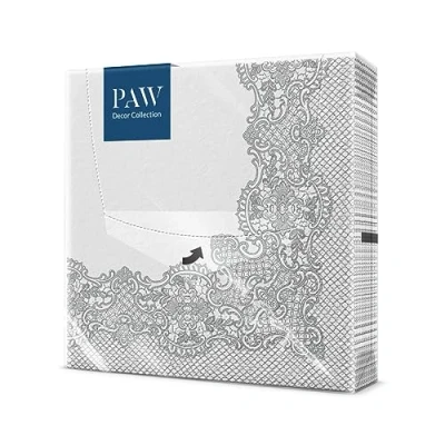 Afbeelding van PAW Papieren Servetten 3 laags (33 x 33 cm) I 20 Stuks Gedrukt met Inkt op Waterbasis Bruiloft Decoratie Ideaal voor Bruiloften, Huwelijken, Communies Kleur: Royal Lace (silver)