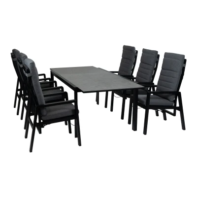 Afbeelding van Normin 7 delige tuinset 6 verstelbare Berlijn stoelen Uitschuifbare tuintafel Mallorca 180/240x100 cm