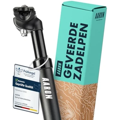 Afbeelding van AARON Spring verende zadelpen 27,2 mm diameter van aluminium 350 lang met vering voor e bikes, MTB&#039;s, trekkingfietsen, citybikes enz. zwart