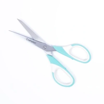 Afbeelding van Craftelier Universele Middelgrote Roestvrijstalen Knutselschaar Ergonomische Handgreep en Puntige Afwerking Geschikt voor Links Rechtshandigen Maat: 16,51 cm Kleur: Turquoise Wit