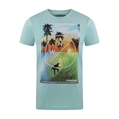 Afbeelding van riverso RIVLukas T shirt voor heren, fotodruk, ronde hals, korte mouwen, regular katoen, groen, blauw, wit, grijs, geel, turquoise, S, M, L, XL, XXL, 3XL, 4XL, 5XL, turquoise (Ljd), M