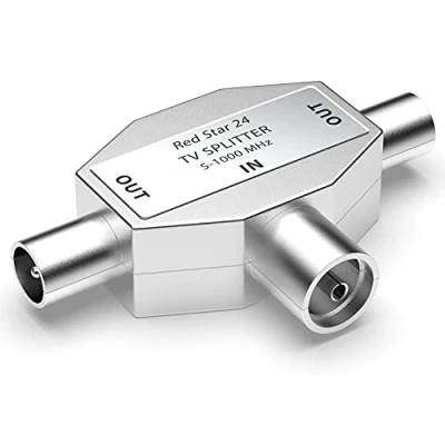 Afbeelding van RedStar24 antenneverdeler 2 voudig TV splitter weg T adapter antenne 1x ingang IEC coaxbus (koppeling) W 2X uitgang coax stekker M DVB / BK 5 1000 MHz