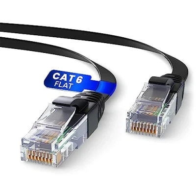 Afbeelding van Mr. Tronic Platte Cat6 Ethernet Cable 10m, High Speed Lan Netwerk Cat 6 Kabel Voor Snelle Internetverbinding Rj45 Connector Netwerkkabel, UTP CCA Patchkabel (10 Meter, Zwart)