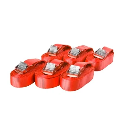 Afbeelding van 6 spanbanden, sjorbanden met klemsluiting, bevestigingsriem, belastbaar tot 250 kg, volgens DIN EN 12195 2, lengte m breedte 25 mm, eendelig, rood