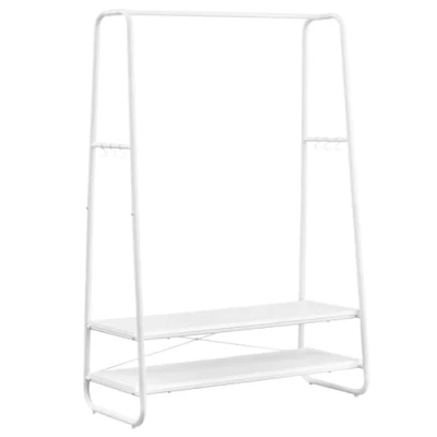 Afbeelding van VASAGLE kledingrek, kapstok, kledingkast, 2 planken, 6 S vormige haken, stalen frame, voor slaapkamer, hal, entree, wolkenwit mat wit RGR112W02