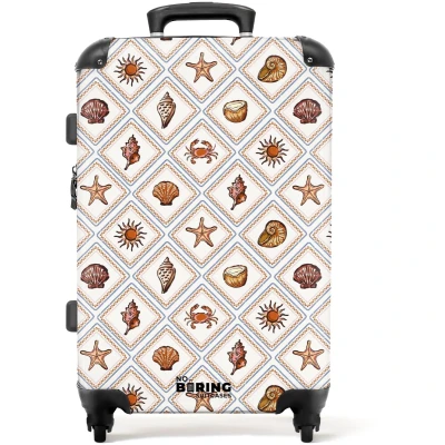 Afbeelding van NoBoringSuitcases.com Grote koffer Oranje strand print Kinderkoffer geschikt voor jongen en meisjes Reiskoffer met 4 wielen Trolley op wieltjes Rolkoffer groot kinderen 72 liter Ruimbagage valies 20kg