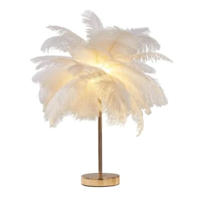 Afbeelding van DUNMW Creatieve Witte Struisvogelveren Tafellamp Bedlampje Licht Luxe en Elegante Lampenkap Nachtlampje Tafel Verlichting voor Woonkamer Slaapkamer Woondecoratie