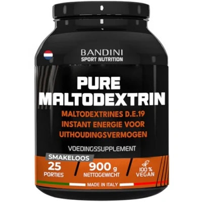 Afbeelding van Bandini® Pure Maltodextrine in veganistisch poeder Supplement op basis van koolhydraten Bedoeld voor atleten, langzame en constante afgifte energie Verpakking 900 g
