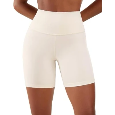 Afbeelding van CRZ YOGA Yogashort Voor Dames Met Naakt Gevoel 6 Inch Hoog Getailleerde Trainingsshorts Atletische Hardloopfietsbroek Witte Abrikoos L