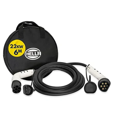 Afbeelding van HELLA 8KE 358 255 071 oplaadkabel voor EV elektrische auto&#039;s en plug in hybride 32A fasen: 3 22kW laadkabellengte: 6m laadstekker type 2 wit