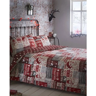 Afbeelding van Portfolio Beddengoedset, kerstdesign, dekbedovertrek en 2 kussenslopen, rood, voor tweepersoonsbed
