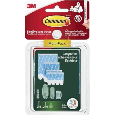 Afbeelding van Command Navulstrips voor buiten, diverse multipack met 4 grote (L), Medium (M) en 8 kleine (S) plakstrips het ophangen van decoraties lichtkettingen buiten Schadevrij