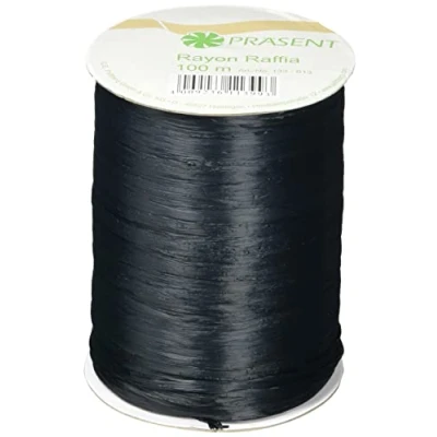 Afbeelding van Präsent Rayon Raffia biologisch afbreekbaar lint zwart 100 meter spoel