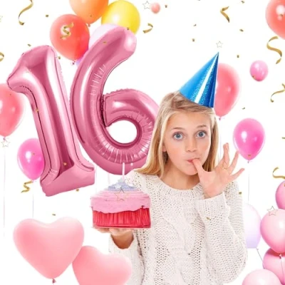 Afbeelding van 16 verjaardag decoratie cijfers ballon jaar folieballon roze voor 16e mannen vrouwen nummer vliegt met helium verjaardagsfeest 40&quot; 101cm
