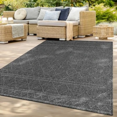 Afbeelding van Tuin Vloerkleed Tapijt Voor Binnen En Buiten Balkon Keuken Boho Geometrisch Ruitjes Modern, Kleur:Donkergrijs 2, Maat:300x400 cm