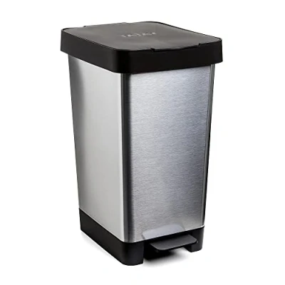Afbeelding van TATAY Smart Afvalemmer, 25 l inhoud, intrekbaar pedaal, polypropyleen, BPA vrij, 30 liter, grijs metallic, afmetingen: 26 x 36 47 cm