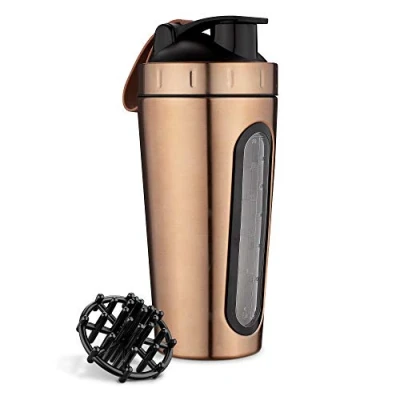 Afbeelding van Navaris proteïne shaker van rvs Shakebeker roestvrij staal Beker voor proteïneshakes 750 ml Koperkleurig