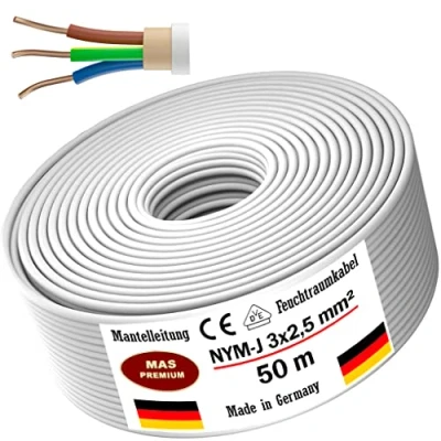 Afbeelding van Kabel voor vochtige ruimtes, stroomkabel van 5 m tot 170 m, mantelleiding, NYM J 3 x 2,5 mm², vaste installatie (50 m)