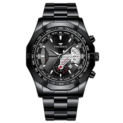 Afbeelding van JewelryWe Herenhorloge, roestvrij staal, kwartshorloge, analoog, 30 m, waterdicht, zakelijk, casual, met datumkalender en lichtgevende wijzers, cadeau voor mannen jongens, zwart, Armband