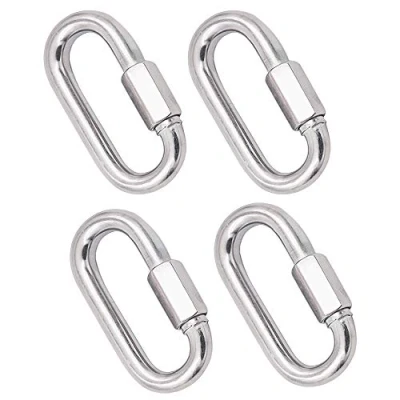 Afbeelding van MEEQIAO 4 stuks karabijnhaak van robuust roestvrij staal, M8 304 snelvergrendeling met schroeven, Quick Link sleutelhanger voor thuis, kamperen, klimmen, wandelen, reizen, 500 kg capaciteit