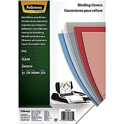 Afbeelding van Fellowes A4 Binding Cover 240 Microns PVC Bindomslagen Pack van 100 Transparant