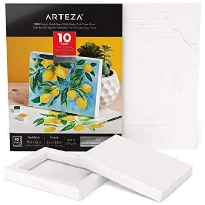 Afbeelding van Arteza Aquarelblok, Aquarel schetsboek met 10 vellen 300 grams papier vouwbare frames, Aquarelpapier van 12,7 x 16,7 cm, Waterverf 100% katoenpulp, voor schilder en mixed media kunst