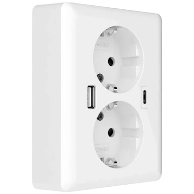 Afbeelding van 2USB 2U 449221 Inbouwdoos Met USB C, laaduitgang Wit (glanzend)