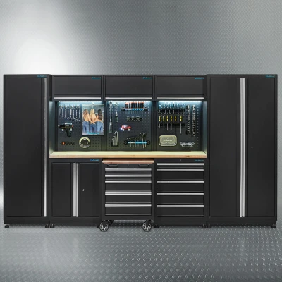 Afbeelding van Datona Werkplaatsinrichting PREMIUM Met Eiken Werkblad 350 Cm Breed (354 x 48 200 cm) Zwart