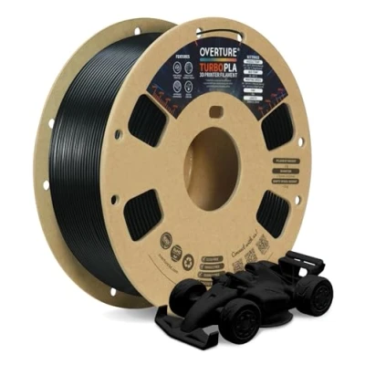 Afbeelding van OVERTURE Turbo PLA filament, 1,75 mm, hoge snelheid, 600 mm/s, filament voor 3D printers, Hyper PLA, maatnauwkeurigheid +/ 0,02 1 kg/spoel, zwart