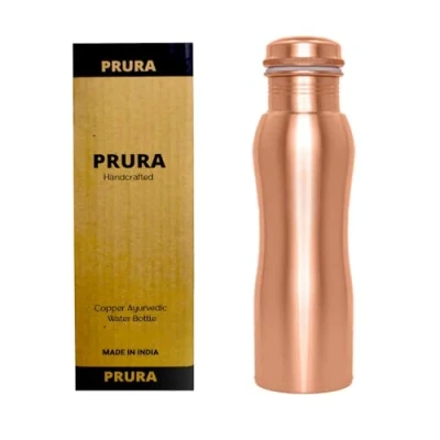 Afbeelding van PRURA Koperen Matte Finish Fles voor Reizen, Outdoor &amp; Yoga Doeleinden Ayurveda Gezondheidsvoordelen Lekbestendig (900ml/32oz, Ontwerp 3)