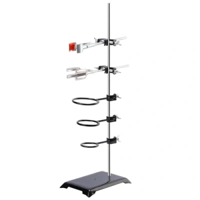 Afbeelding van stonylab Lab Stand Set, Laboratorium Ondersteuning Metalware Steel Support met Staaf (60 cm L), 4 Prong Burette Klem, Retort Ring, Flask Klem en Boss Hoofd