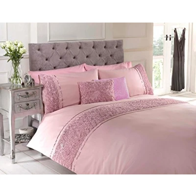 Afbeelding van Chateau de Belle Maison beddengoedset, met getextureerde rozen en ripsband, polykatoen, 1 kingsize maat, crèmekleurig