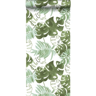 Afbeelding van Leen Bakker ESTAhome Behang Jungle Bladeren Olijfgroen 53cm X 10,05 M Groen Vlies