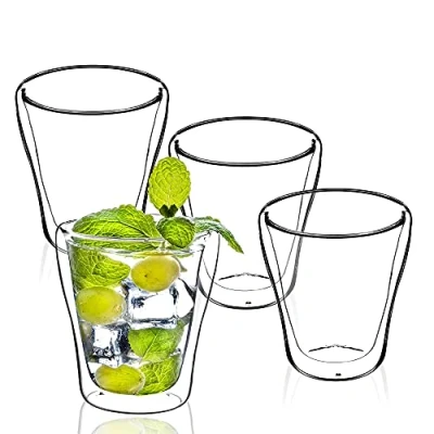 Afbeelding van KADAX Dubbelwandige glazen, set, 250 ml, thermoglazen van borosilicaatglas, drinkglazen voor thee, koffie, cappuccino, water, sap, ijsthee, koffieglazen, theeglazen met zweefeffect (brer, 4)