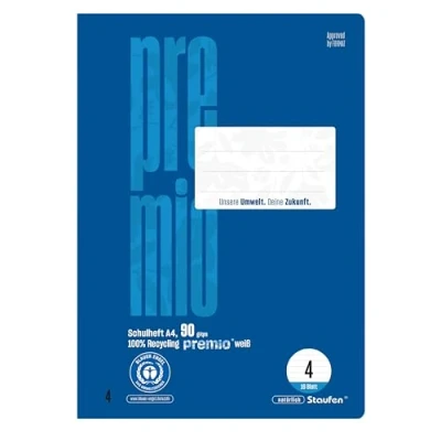 Afbeelding van Staufen Green schoolschrift DIN A4, liniatuur 4 (9 mm gelinieerd), schriften van elk 16 vellen, 90 g/m² gerecycled papier, ronde hoeken voorkomen &quot;ezeloren&quot;