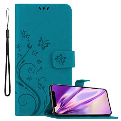 Afbeelding van Cadorabo Hoesje geschikt voor Apple iPhone XS MAX in Bloemen BLAUW Beschermhoes Case Cover magnetische