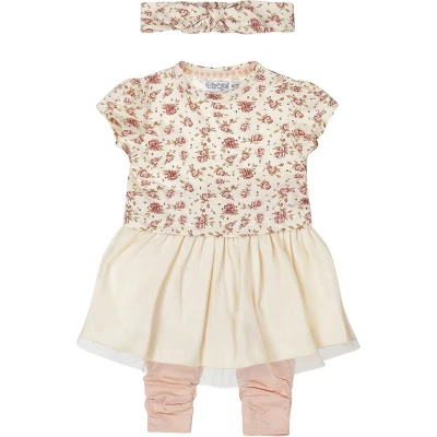 Afbeelding van Dirkje jurk + legging haarband ecru/roze