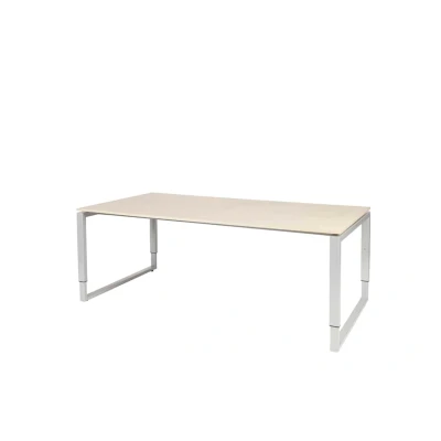 Afbeelding van Domino Plus vergadertafel, hoogte instelbaar (62 85cm) met 200x100cm &#039;zwevend&#039; robson eiken 25mm blad en aluminium (RAL9006) O poot frame