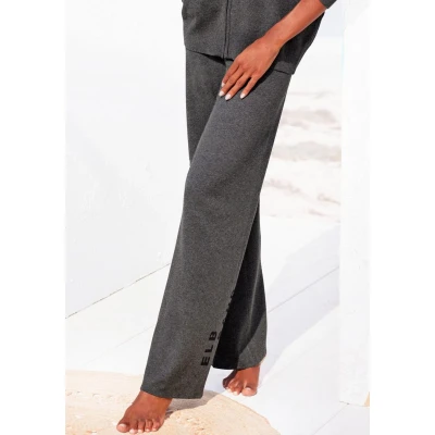 Afbeelding van Elbsand Tricotbroek Loungebroek met wijde pijpen en geborduurd logo, loungewear