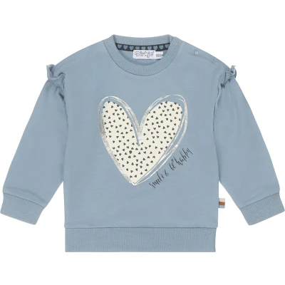 Afbeelding van Dirkje sweater met printopdruk en ruches blauw