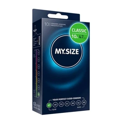 Afbeelding van MY.SIZE Classic condooms maat 1 I 47 mm breed 10 stuks standaard verpakking premium extra dun true to touch gossamer dunne 0,07 wanddikte veganistisch