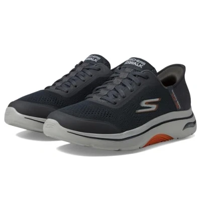 Afbeelding van Skechers Heren Handsfree Slip ins GO Walk Arch FIT 2.0 Simplicity 2 Sneaker, Houtskool en Oranje textiel/synthetisch, 9 UK, Textiel Synthetisch, 43 EU
